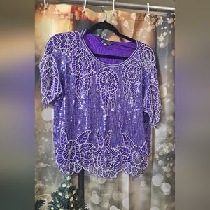 Purple Sequin Floral Women's Top